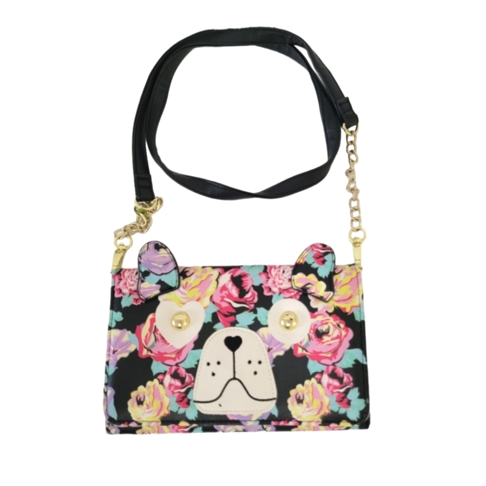 LovBetsey by Betsey Johnson floral doggie face crossbody bag/ clutch